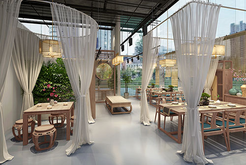威海200平禅意中式风格奶茶咖啡店装修设计效果图