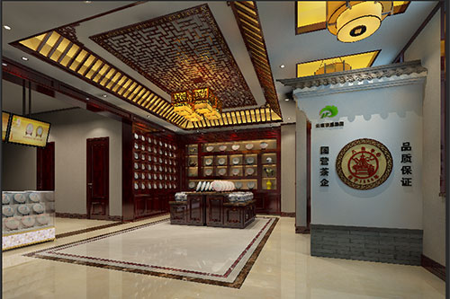 威海古朴典雅的中式茶叶店大堂设计效果图