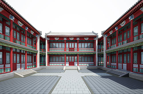 威海北京四合院设计古建筑鸟瞰图展示
